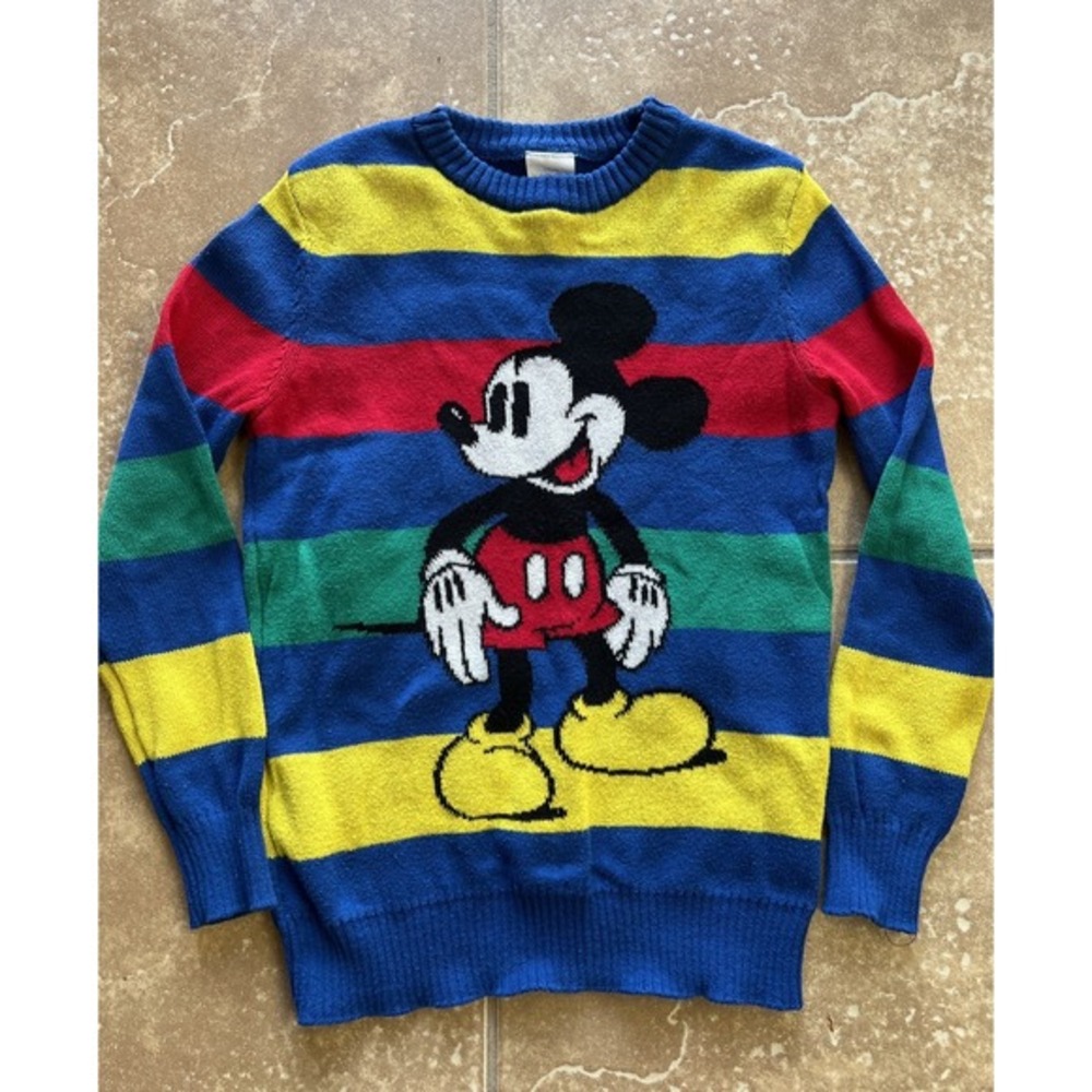 Disney 100 Mickey Mouse Kids Retro Vintage Colorful Striped Knit Sweater‎ Small